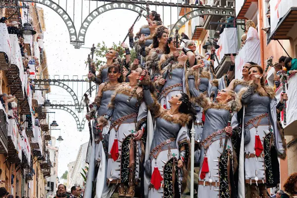Alcoy Spain 2024 Moors Christians Parade Row Alcodianos Ballet Elite — Stock Photo, Image