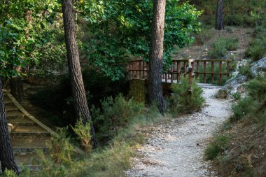 Sierra de Mariola doğal parkındaki Font del Hortet del Pobre köprüsü yolu, Alcoy, İspanya
