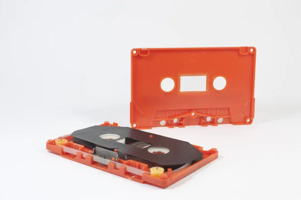 Delen Van Cassette Tape Witte Achtergrond — Stockfoto
