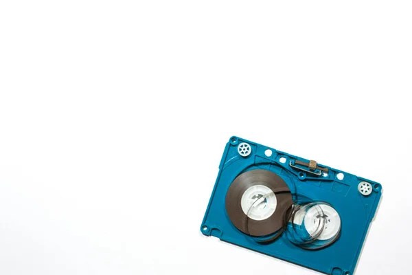 Blauwe Cassette Tape Witte Achtergrond — Stockfoto