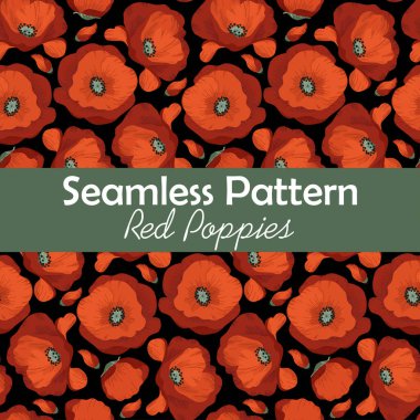 Kırmızı gelinciklerin kusursuz vektör deseni, yüksek detay ile, kumaş, pankart, duvar kağıdı, ambalaj kağıdı basmak için idealdir 