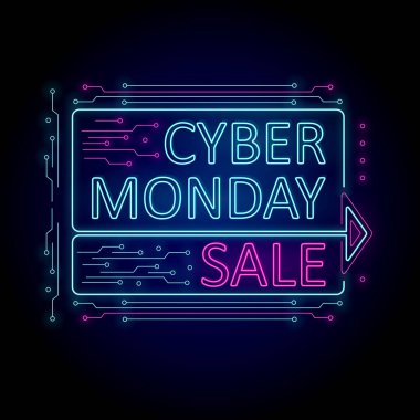 Parlak vektör neon işareti Pazartesi Siber satışı