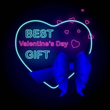 Bright Neon Best Valentines Day Gift Banner with neon Hearts, festive bow and stylish navy blue elements for holiday promotions, Digital and Retail Marketing clipart