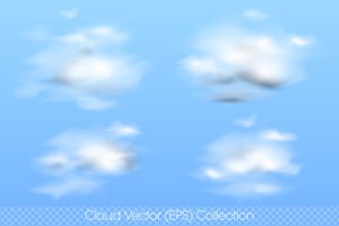 Yumuşak ve Yumuşak Gerçekçi Bulut kümesi, Şeffaf arkaplan üzerindeki izole Vektör (EPS) illüstrasyonları