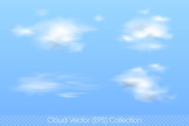 Yumuşak ve Yumuşak Gerçekçi Bulut kümesi, Şeffaf arkaplan üzerindeki izole Vektör (EPS) illüstrasyonları