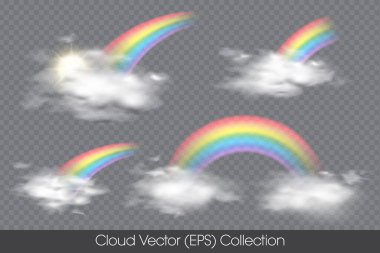 Gökkuşaklı gerçekçi bulutlar, şeffaf arkaplan üzerine izole edilmiş vektör (EPS) illüstrasyonları