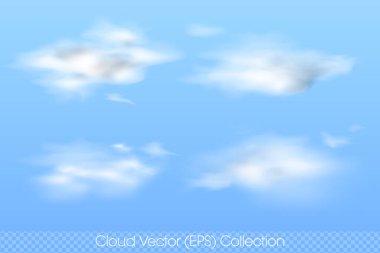 Yumuşak ve Yumuşak Gerçekçi Bulut kümesi, Şeffaf arkaplan üzerindeki izole Vektör (EPS) illüstrasyonları