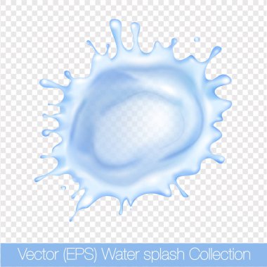 Şeffaf arkaplan, vektör (EPS) illüstrasyonunda izole edilmiş damlacıklar ile gerçekçi çember şeklinde su sıçraması. Şeffaf mavi sıvı donmuş hareket illüstrasyonu, katmanlı, düzenlenmesi zevkli
