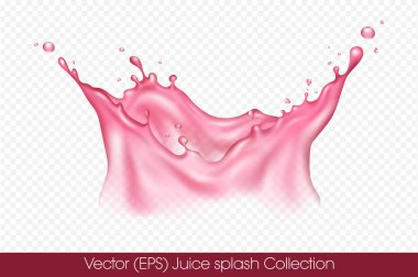 Şeffaf arka plan, vektör (EPS) illüstrasyonunda izole edilmiş damlacıklarla gerçekçi taç şeklinde ahududu suyu sıçraması. Şeffaf ahududu sıvısı donmuş hareket çizimi, katmanlı