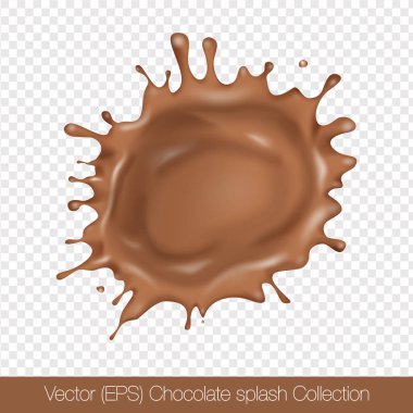 Şeffaf arka plan, vektör (EPS) illüstrasyonunda izole edilmiş damlacıklarla gerçekçi yuvarlak çikolata sıçraması. Şeffaf kahverengi sıvı donmuş hareket çizimi, katmanlı, düzenlemesi kolay