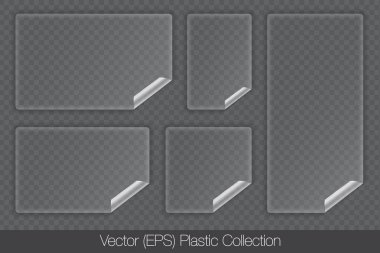Kırışık kenarlı kare ve dikdörtgen çıkartmalar, şeffaf yapışkan etiketler. Eğri kenarlı 3 boyutlu gerçekçi boş dikdörtgen. İzole edilmiş vektör (EPS) çizimleri