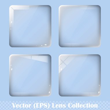 Şeffaf kare lens seti, şeffaf arkaplan, vektör (EPS) illüstrasyonundaki düğmeler için gerçekçi cam küre