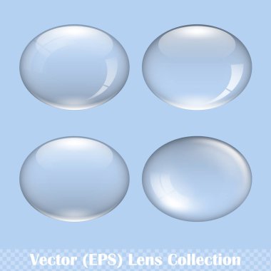 Şeffaf elips lens seti, şeffaf arkaplan, vektör (EPS) illüstrasyon düğmeleri için gerçekçi cam küre