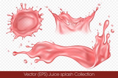 Şeffaf arka plan, vektör (EPS) illüstrasyonunda izole edilmiş damlacıklarla gerçekçi meyve suyu sıçraması. Şeffaf kırmızı sıvı donmuş hareket illüstrasyonları, katmanlı, düzenlenmesi zevkli