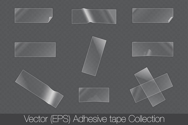 Realistic transparent adhesive tape with coiled and folded edges. Vector (EPS) Adhesive tape template isolated on transparent background, easy to use and edit