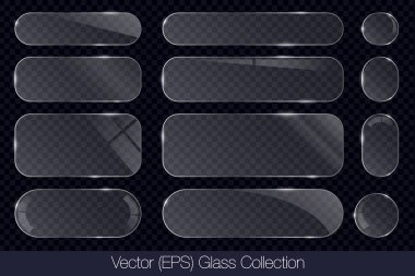 Gerçekçi 3D cam şeffaf düğme seti, yuvarlak, kare ve dikdörtgen çerçeve düz cam veya plastik plaka, düz şeffaf cam lens, gerçekçi ekran camı, pencere taklidi