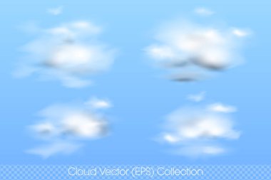 Yumuşak ve Yumuşak Gerçekçi Bulut kümesi, Şeffaf arkaplan üzerindeki izole Vektör (EPS) illüstrasyonları