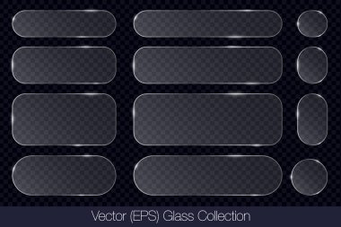 Gerçekçi 3D cam şeffaf düğme seti, yuvarlak, kare ve dikdörtgen çerçeve düz cam veya plastik plaka, düz şeffaf cam lens, gerçekçi ekran camı, pencere taklidi