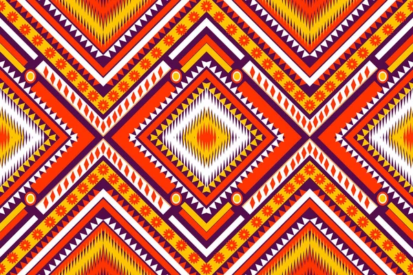 无缝设计图案 传统的几何图形星形锯齿形图案 黄色紫色橙色白色插图设计 抽象面料图案 纺织品用阿兹特克风格 — 图库照片