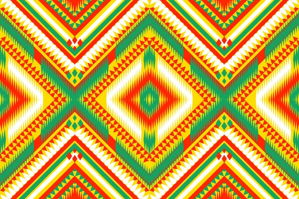 Nahtloses Muster Traditionelles Geometrisches Zickzackmuster Gelb Rot Weiß Grün Vektorillustration — Stockvektor