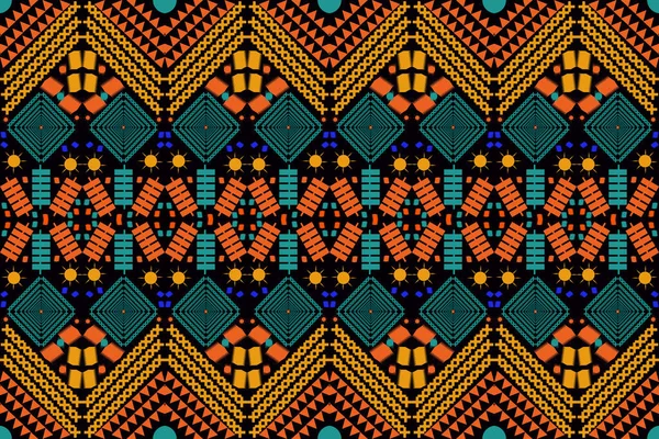 Naadloos Design Patroon Traditioneel Geometrisch Zigzagpatroon Zwart Oranje Geel Blauw — Stockvector