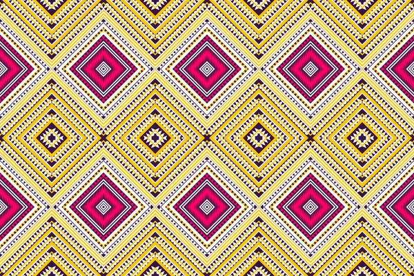 无缝设计图案 传统几何锯齿形图案 紫色黄粉色矢量图解设计 抽象面料图案 印花纺织品用阿兹特克风格 — 图库矢量图片
