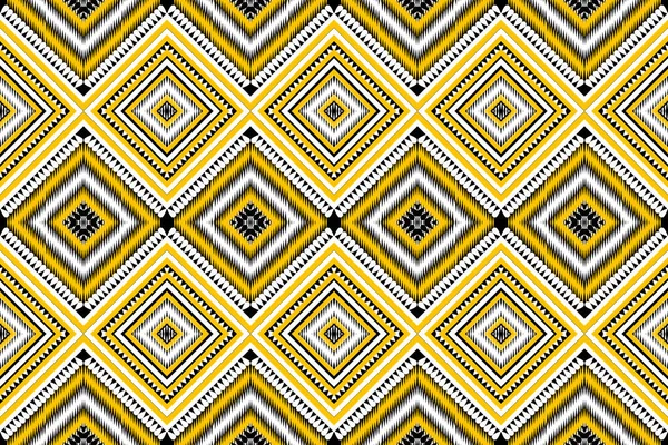 无缝设计图案 传统几何锯齿形图案 印花纺织品用黄白色黑色矢量图解设计 抽象面料图案 阿兹特克风格 — 图库矢量图片