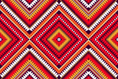 Kusursuz etnik döngü. Kumaş ve fayans dizaynı. Mor kırmızı, beyaz, sarı.