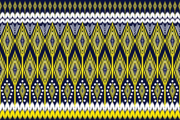 Бесшовная Этническая Ротационная Повторяющаяся Ткань Плитка Дизайн Белый Желтый Синий — стоковый вектор