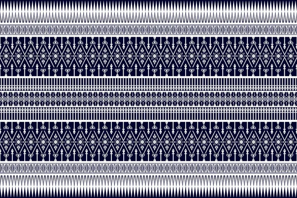 シームレスなファブリックパターン 抽象的な幾何学的な三角形の波ジグザグ族 印刷物の織物 カーペット 生地のためのインディゴの白 — ストックベクタ