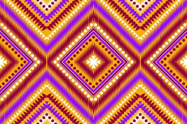 Kusursuz tasarım modeli, geleneksel geometrik zikzak deseni. mor kırmızı beyaz vektör illüstrasyon tasarımı, soyut kumaş deseni, baskı tekstili için aztek biçimi 