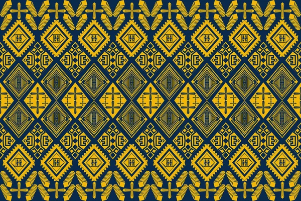 Nahtloses Designmuster Traditionelles Geometrisches Zickzack Kreismuster Gelber Blauer Vektor Abstraktes — Stockvektor