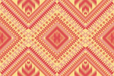 Kusursuz tasarım modeli, geleneksel çiçek geometrik zigzag deseni. Sarı turuncu vektör illüstrasyon tasarımı, soyut kumaş deseni, baskı tekstili için aztek biçimi. 