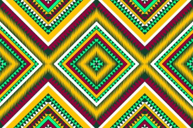 Kusursuz tasarım modeli, geleneksel geometrik çiçek zigzag deseni Noel sarı yeşil vektör illüstrasyon tasarımı, soyut kumaş deseni, baskı tekstili için aztek tarzı 