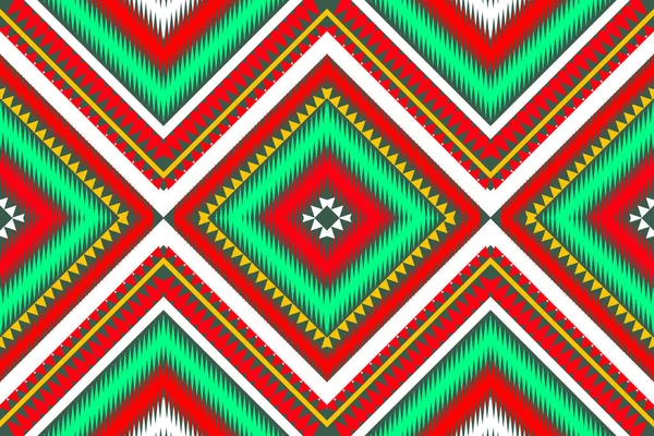 无缝制图案 传统几何花形锯齿形图案 圣诞黄绿色白色红色矢量图案 抽象面料图案 印花纺织品的阿兹特克风格 — 图库矢量图片