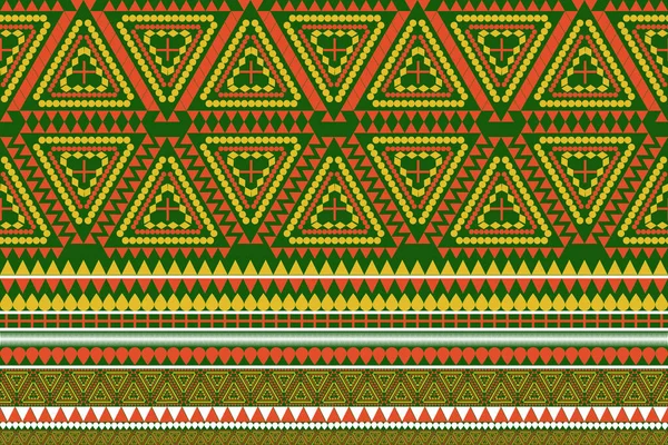 Бесшовный Дизайн Традиционный Геометрический Цветок Зигзаг Шаблон Рождество Зеленый Желтый — стоковый вектор