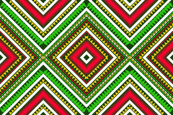 Бесшовный Дизайн Традиционный Геометрический Цветок Зигзаг Шаблон Рождество Зеленый Желтый — стоковый вектор