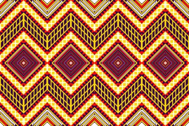 Kusursuz tasarım şablonu, geleneksel geometrik çiçek zigzag deseni Sarı beyaz siyah vektör çizimi, soyut kumaş deseni, baskı tekstili için aztek biçimi 