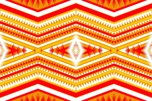 Seamless Design Pattern Traditional Geometric Flower Zigzag Pattern Red Orange — Stock Vector