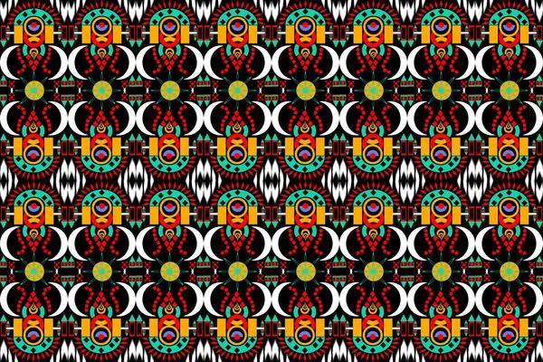 Abstraktes Ethnisches Muster Nahtlose Florale Ikat Arbeit Geometrische Formen Indisches — Stockvektor