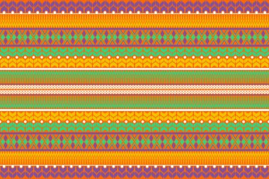Mor, yeşil, yeşil, dikişsiz şeritli, Aztek kabilesi geometrik vektör arkaplanı. Geleneksel etnik tarz süsleme. Tekstil, kumaş, giysi, perde, halı, süs, ambalaj için tasarım.