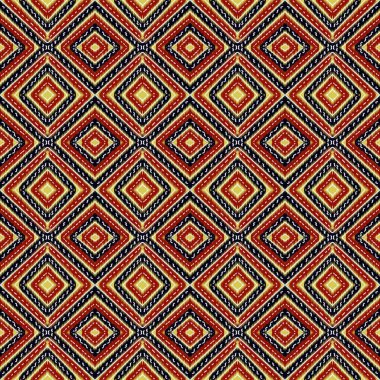 Soyut ikat kumaş deseni tasarımı, pürüzsüz desen, tekstil baskısı için sarı arkaplan illüstrasyonu.