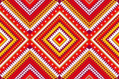 Meksika desen desenleri yan yana dizilmiş, kumaş desenli, etnik desenli üçgen şekiller tasarlar. Parmak izi tekstil, kumaş, halı için Meksika tarzı kahverengi arkaplan turuncu beyaz tasarım