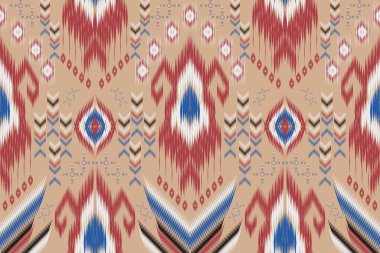 Geometrik tasarımı olan ikat deseni baskı tekstil halısı için kırmızı sarı beyaz tasarım