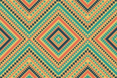 Şekilleri ile kusursuz desen Geometrik etnik oryantal ikat deseni geleneksel tasarım arkaplan, halı, duvar kağıdı, giysi, ambalaj, Batik, kumaş, Vektör illüstrasyonu. Nakış stili.
