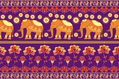 Çiçeksel arkaplan, geometrik doğulu dikişsiz desen, geleneksel mor, turuncu, arka plan için sarı tasarım, halı, duvar kağıdı, giysi, ambalaj, batik, kumaş, taşıyıcı nakış deseni. ter