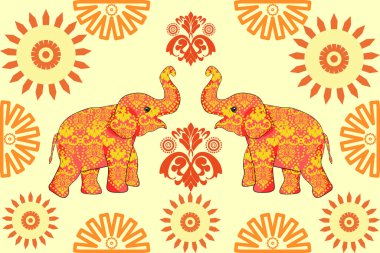 Çiçeksel arkaplan, geometrik oryantal dikişsiz desen, geleneksel mavi, turuncu, sarı arkaplan, halı, duvar kağıdı, giysi, ambalaj, batik, kumaş, taşıyıcı nakış deseni