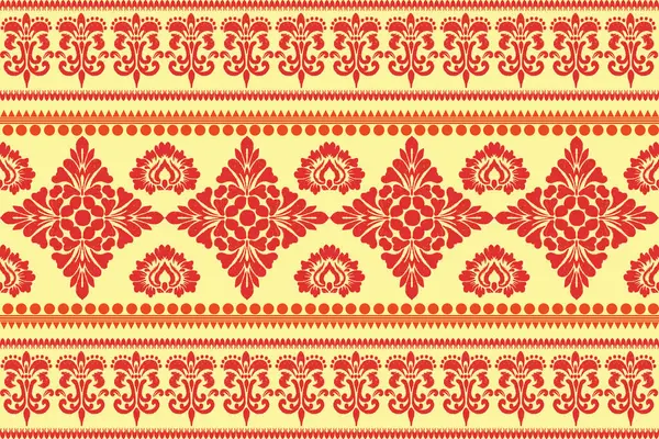 Çiçek arkaplan, kusursuz geometrik desen, geleneksel kırmızı, sarı arkaplan, halı, duvar kağıdı, giysi, ambalaj, kumaş, nakış vektör deseni.