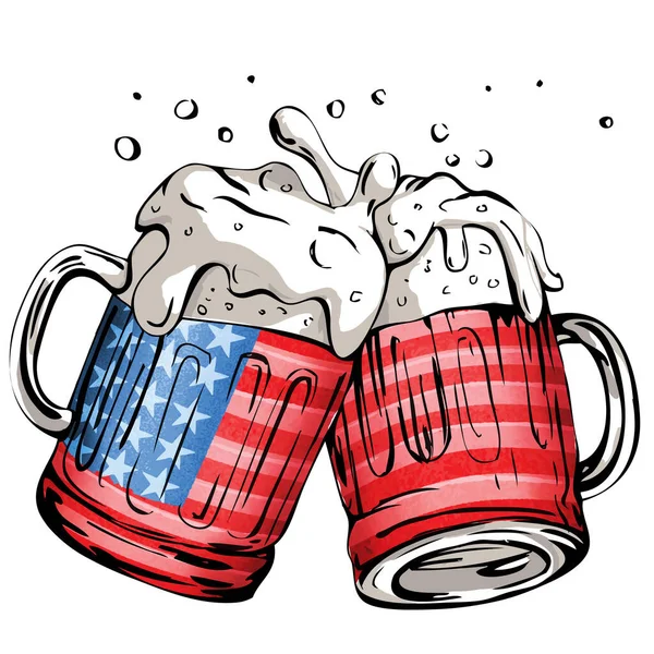 American Flag Beer Mugs Cheers 4Th July National Day Party — Stock Photo, Image
