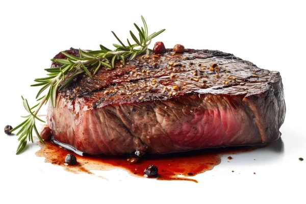 Medium Rare Steak On Isolated White Background. Good for food blogger, Vlog, food content on social media or advertising.